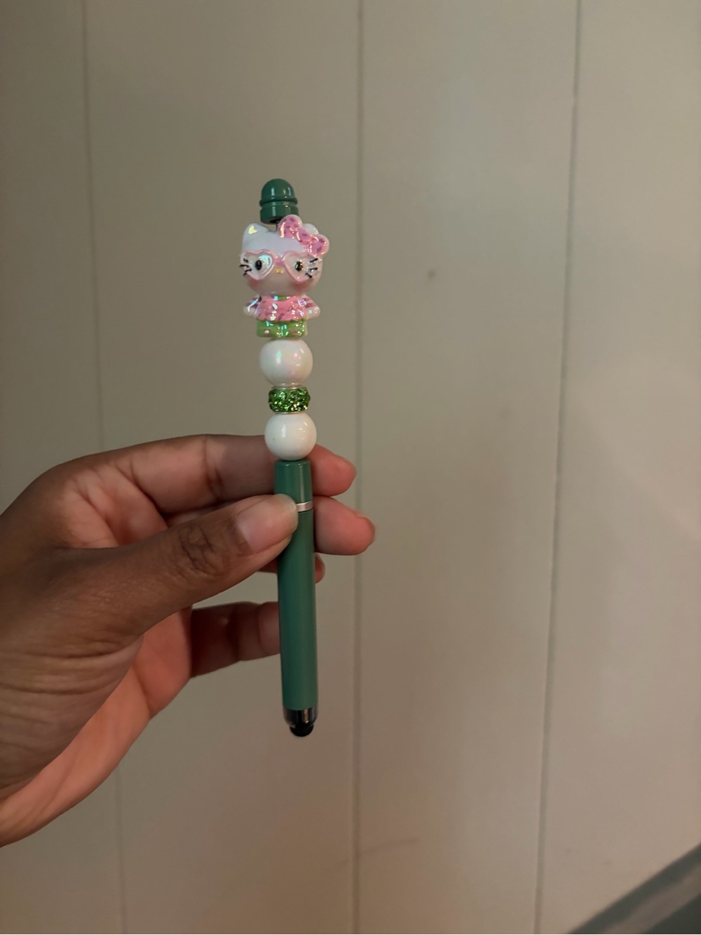 Green Beaded Character Stylus Pen for Kids - Pink Character Accent
